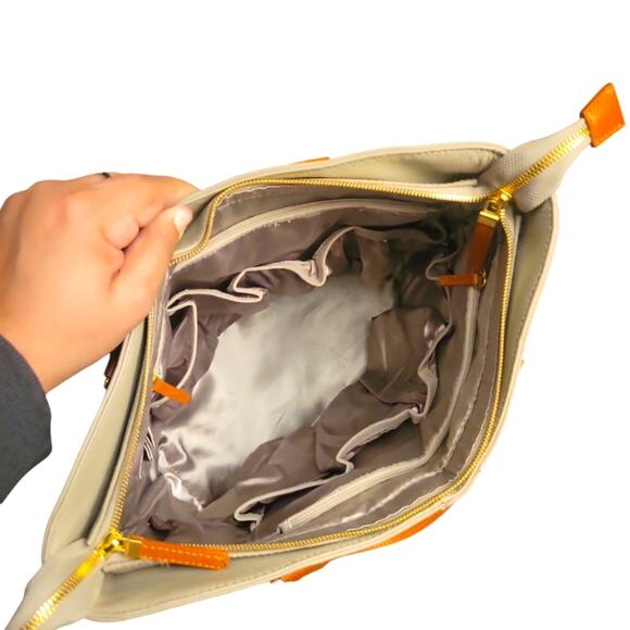 JOY & IMAN Alexandria Leather Twork travel tote bag in Taupe - Picture 4 of 9